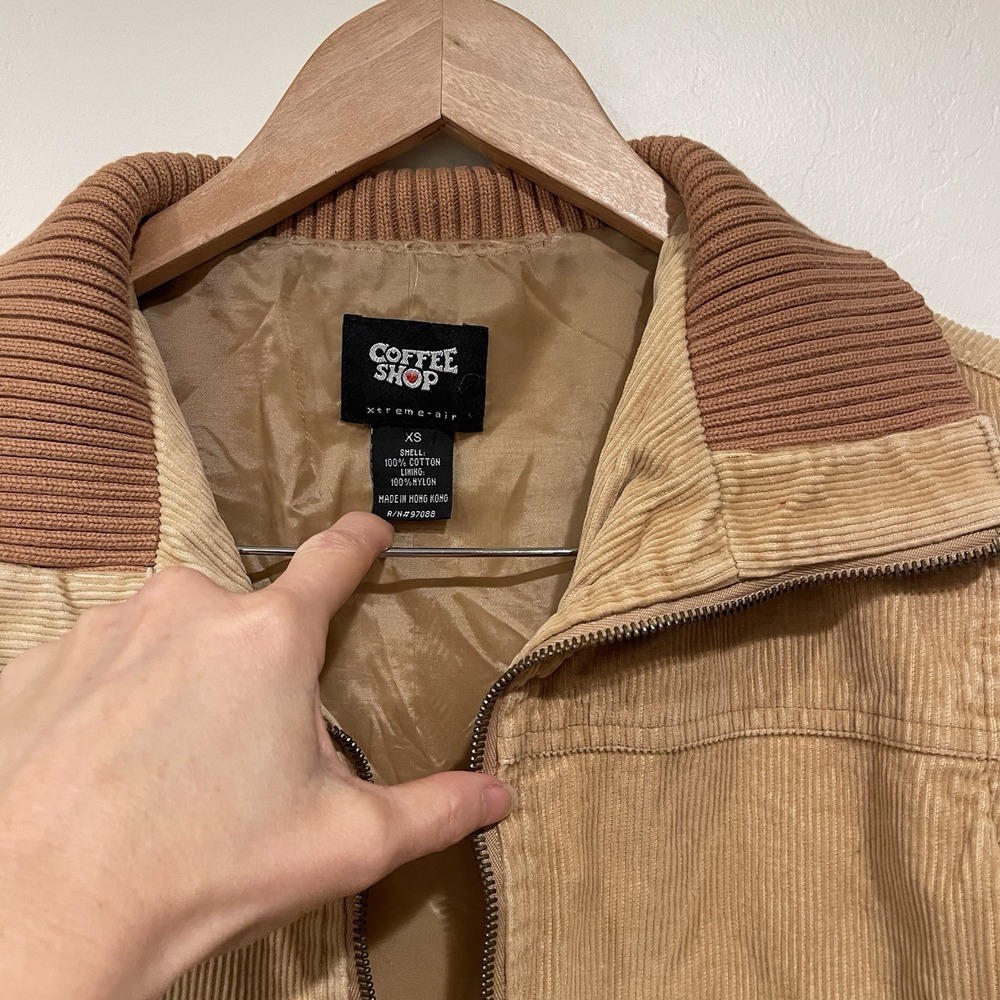 VTG Coffee Shop Corduroy Jacket Womens XS Tan Beige‎ Ribbed Knit Collar 90s Y2K - Picture 5 of 8
